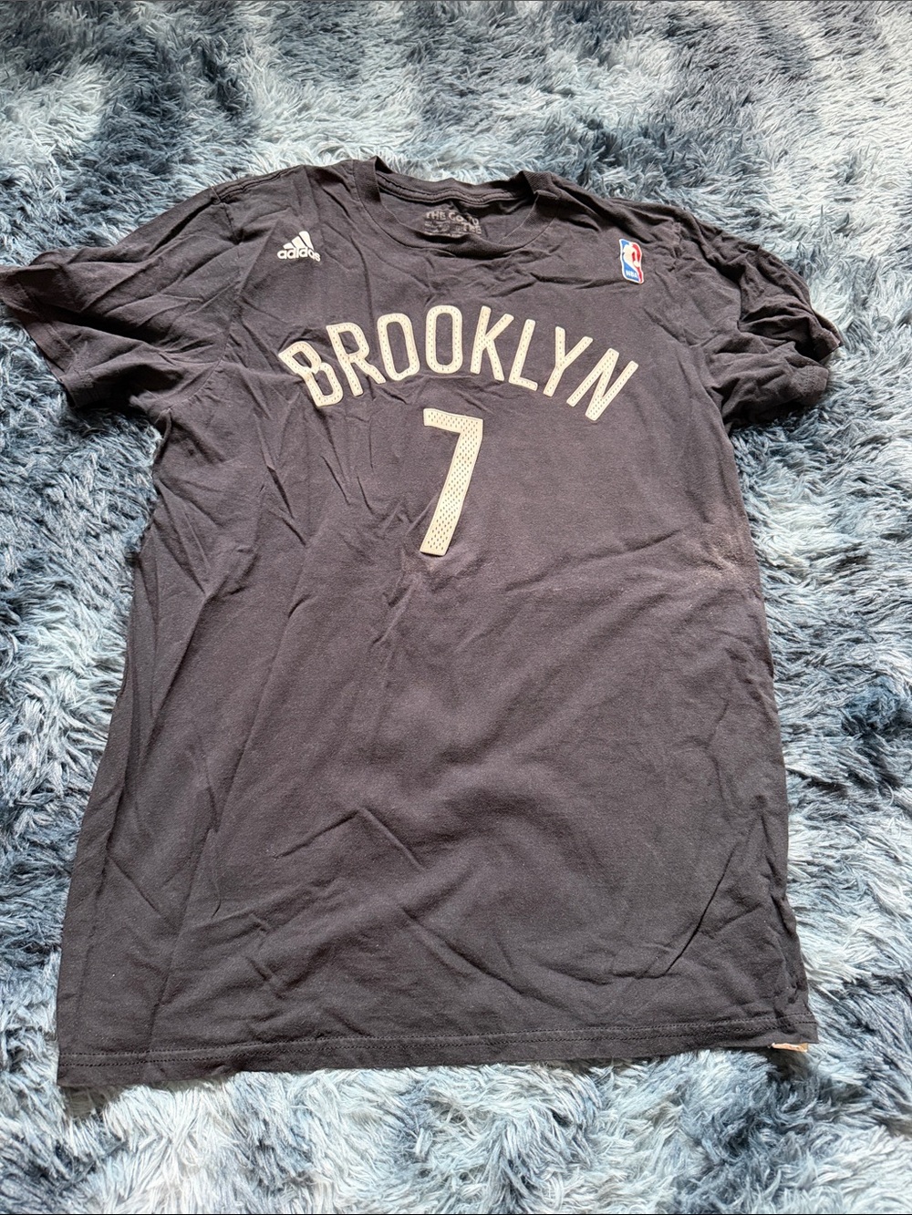 adidas Brooklyn Nets #7 Men's Black Tee with White Lettering